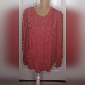 L.L. Bean Pink Cable Knit Crew Neck Sweater Size 2X